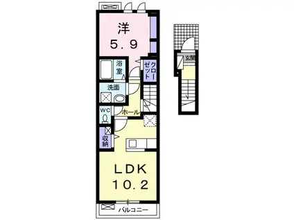 プレコリーヌⅧ(1LDK/2階)の間取り写真