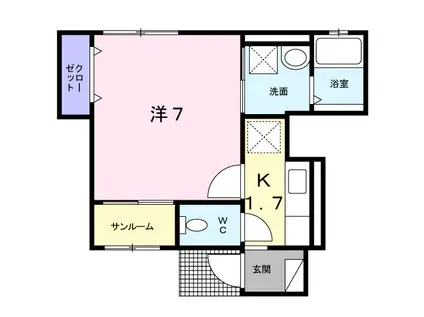 ジェルメ大喜新町(1K/2階)の間取り写真