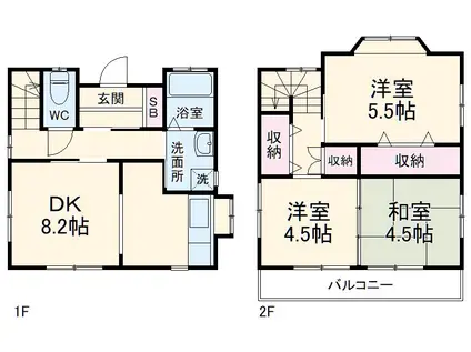 小田急電鉄小田原線 本厚木駅 バス乗車時間：28分 西１丁目バス停で下車 徒歩3分 2階建 築25年(3DK)の間取り写真