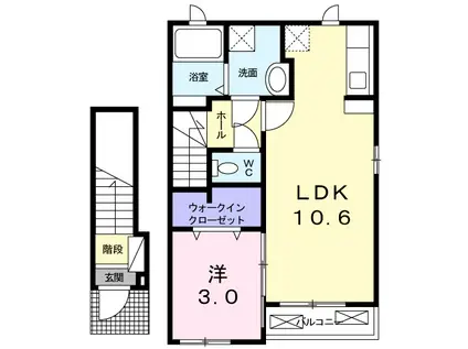 プラシードS(1LDK/2階)の間取り写真
