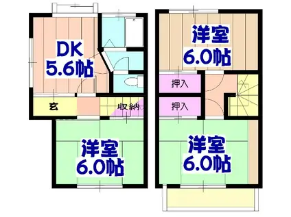 武蔵野線 船橋法典駅 徒歩11分 2階建 築37年(3DK)の間取り写真