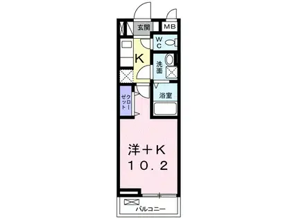 ゴールドプレイスA棟(1K/2階)の間取り写真