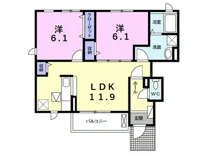 ヴィラアンジュⅢ(2LDK/1階)の間取り写真