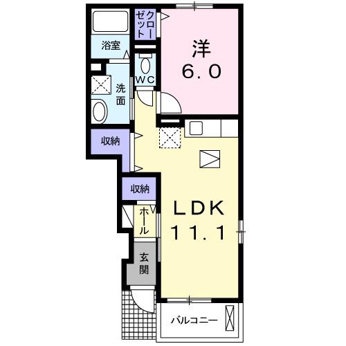 フォルトゥーナ D(1LDK/1階)の間取り写真