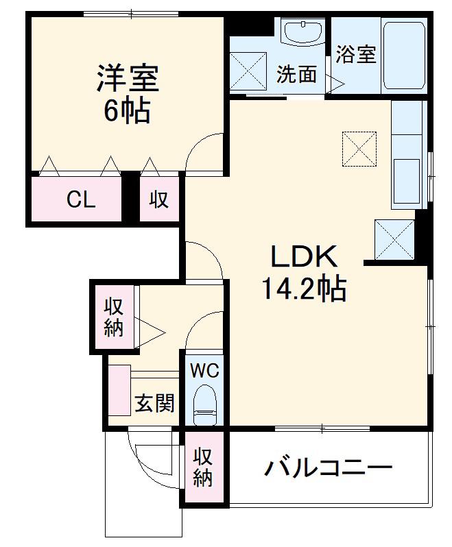 エレガンス鄕美B(1LDK/1階)の間取り写真