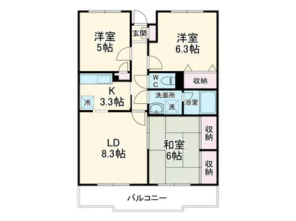 ヴィルヌーブ高田(3LDK/2階)の間取り写真