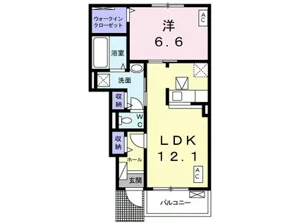 パーシモン ドゥ(1LDK/1階)の間取り写真