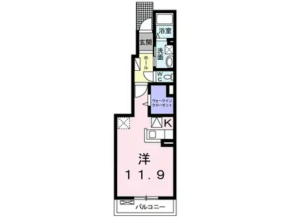 カルメーラ(ワンルーム/1階)の間取り写真