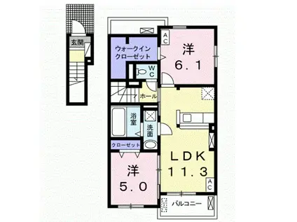 コンフォート オアシス Ⅰ(2LDK/2階)の間取り写真