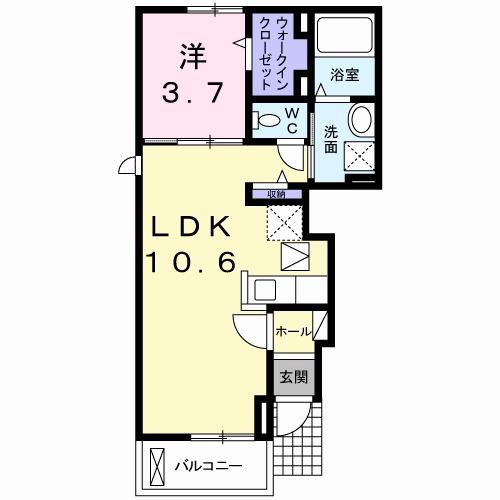 ミーティア E(1LDK/1階)の間取り写真
