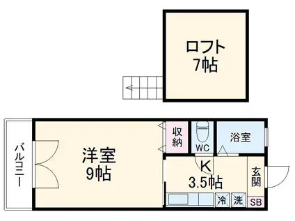 エバーグリーンT`S(1K/2階)の間取り写真