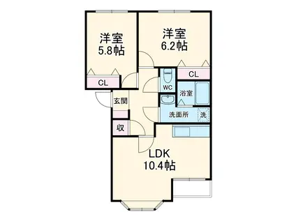 フォンティーヌ(2LDK/2階)の間取り写真
