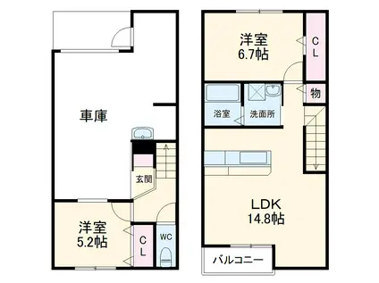 近鉄名古屋線 戸田駅(愛知) 徒歩43分 2階建 築5年(2LDK/1階)の間取り写真