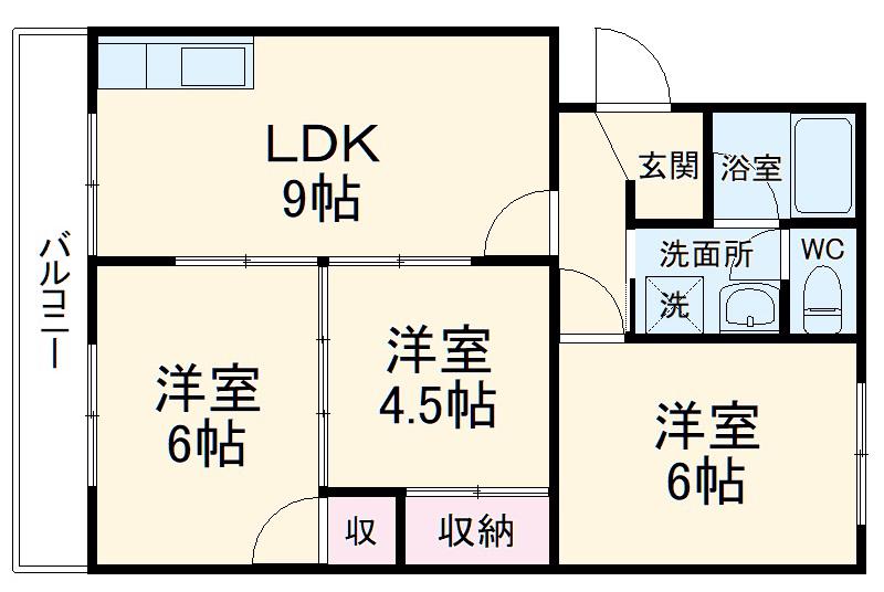 淏田マンション(3LDK/3階)の間取り写真