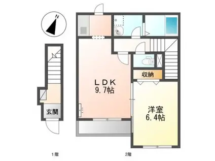 ルビコン・クワトロ(1LDK/2階)の間取り写真