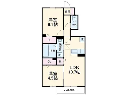 ノコパレス B棟(2LDK/1階)の間取り写真