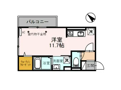 プラシード(ワンルーム/2階)の間取り写真