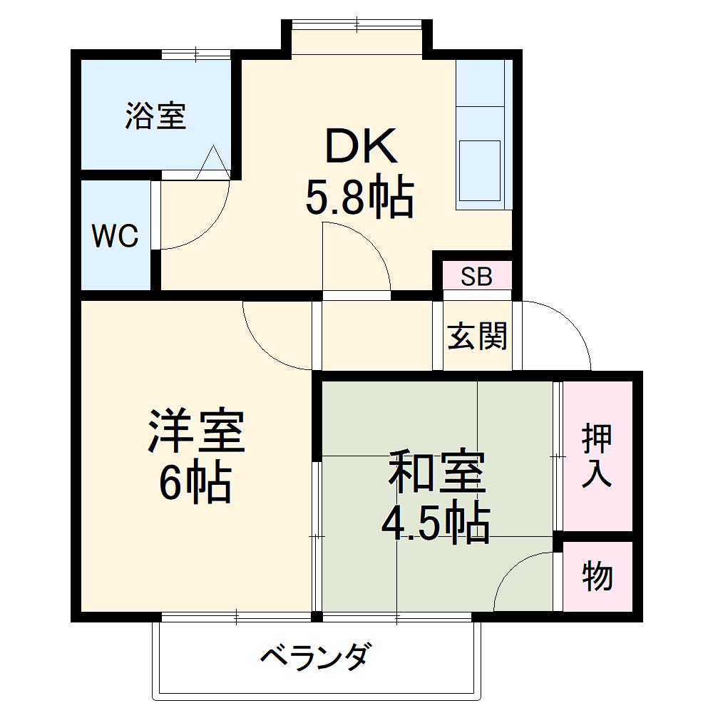 コーポFK(2DK/2階)の間取り写真