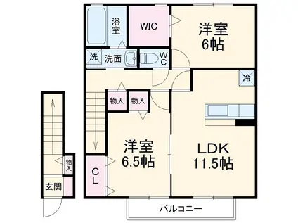 プランドールA棟(2LDK/2階)の間取り写真