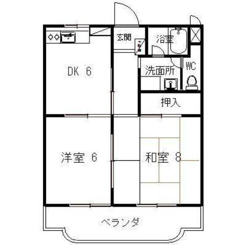 ローヤル石津Ⅱ(2DK/2階)の間取り写真