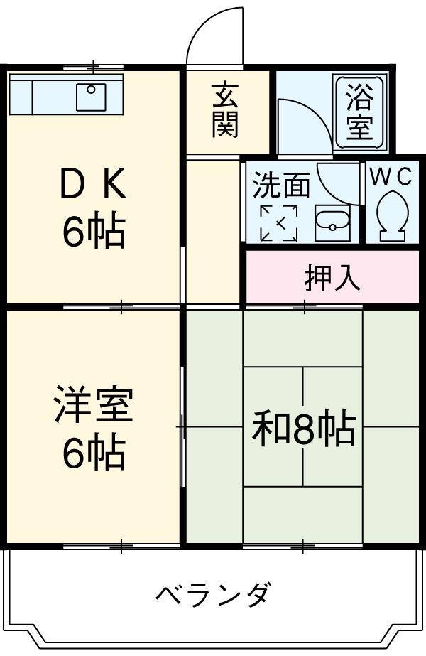 ローヤル石津Ⅱ(2DK/4階)の間取り写真