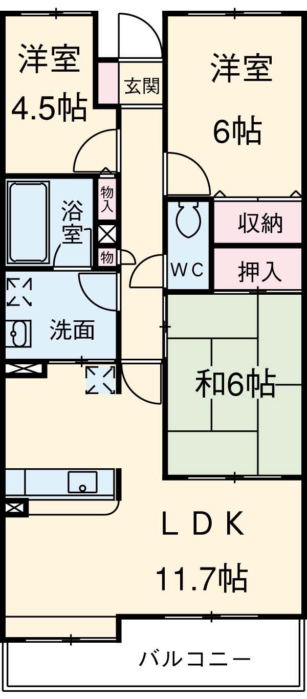 ブルーリーフヒルズ(3LDK/1階)の間取り写真