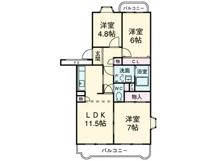 東海道本線 掛川駅 バス乗車時間：10分 宮脇バス停で下車 徒歩3分 3階建 築23年(3LDK/3階)の間取り写真