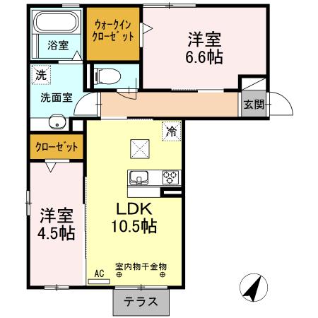 アンダーフォレストⅣ(2LDK/1階)の間取り写真