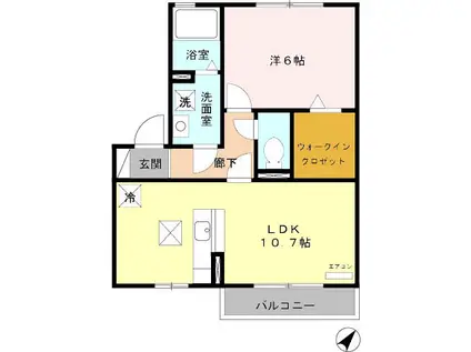 パークサイド・リラD(1LDK/1階)の間取り写真