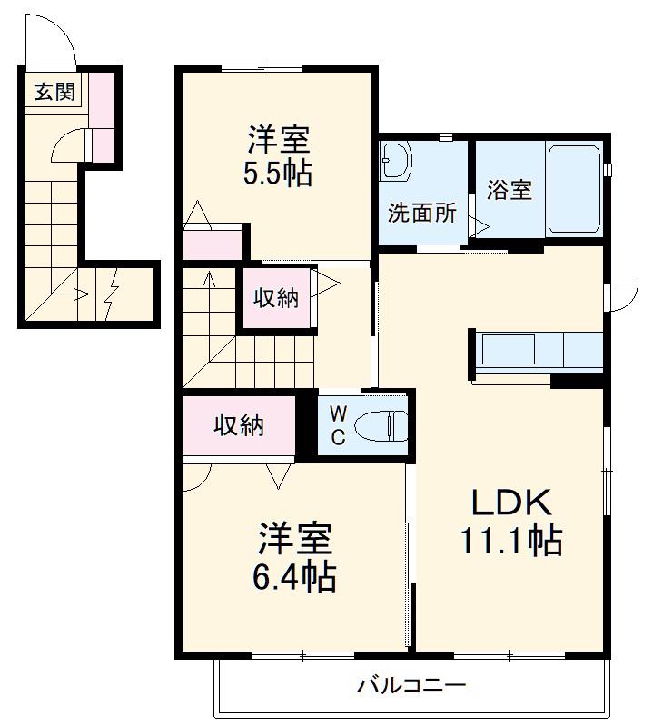 グランメール6(2LDK/2階)の間取り写真