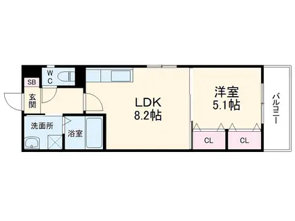 クリエオーレ螢池Ⅱ(1LDK/1階)の間取り写真