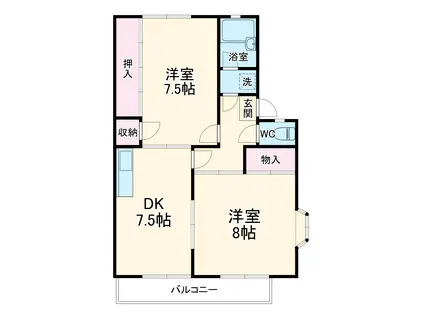 パークサイド祈祷野(2DK/2階)の間取り写真