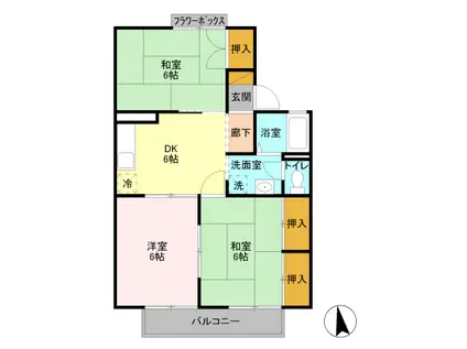ヴィラウィロー2(3DK/1階)の間取り写真