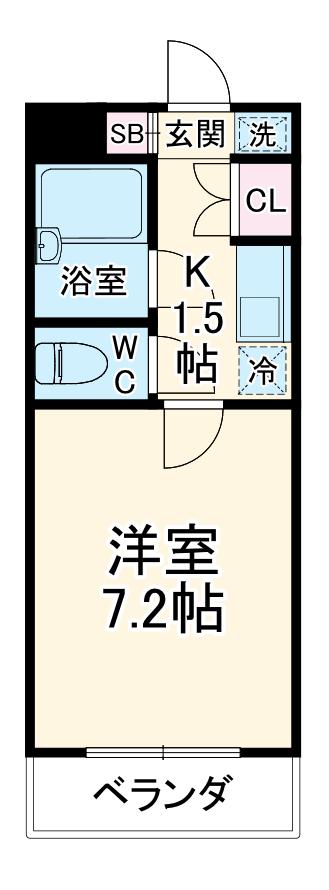 ハイヴィラ東海(1K/4階)の間取り写真