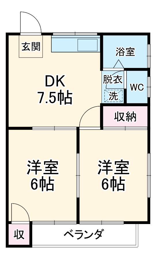 鹿手ハイツ(2DK/2階)の間取り写真