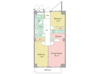 佐鳴湖パークタウンサウス(2LDK/8階)の間取り写真