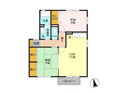 エスコルタ新町B(2LDK/2階)の間取り写真