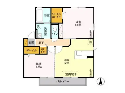 ベルグⅡB(2LDK/2階)の間取り写真