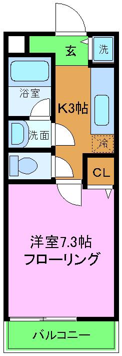 パセオ久米田(1K/2階)の間取り写真