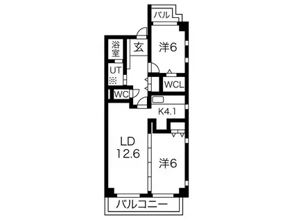ディ アルタ クラッセ(2LDK/4階)の間取り写真