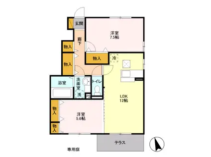 ピーノ エヴァラスティングC(2LDK/1階)の間取り写真