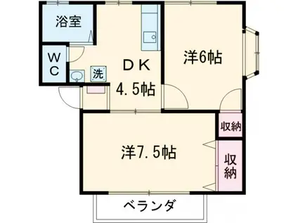 ヒルズ望郷F棟(2DK/1階)の間取り写真