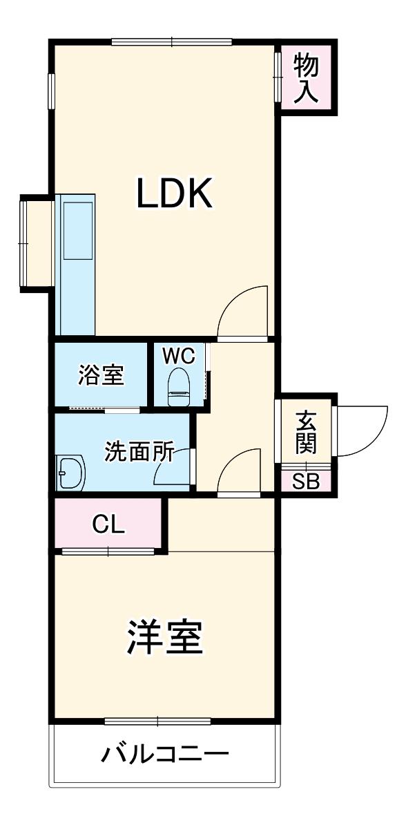 ホリホックイン萩丘(1LDK/1階)の間取り写真