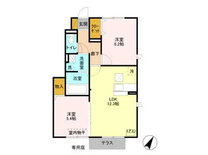 オリオンクレストABC(2LDK/1階)の間取り写真