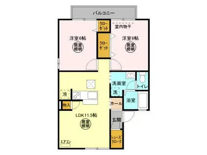 FOUNTAINⅡ(2LDK/1階)の間取り写真