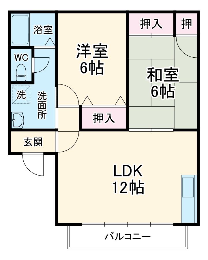アンソレイエⅠ(2LDK/2階)の間取り写真