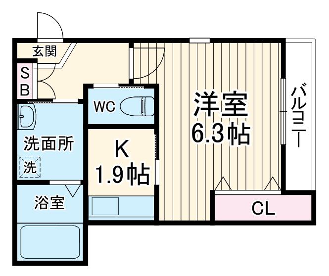 HEBEL宮原(1K/2階)の間取り写真