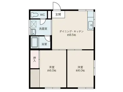 東北本線 古河駅 徒歩41分 1階建 築40年(2DK)の間取り写真