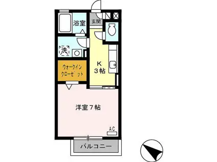 グランフィールズⅡ(1K/2階)の間取り写真