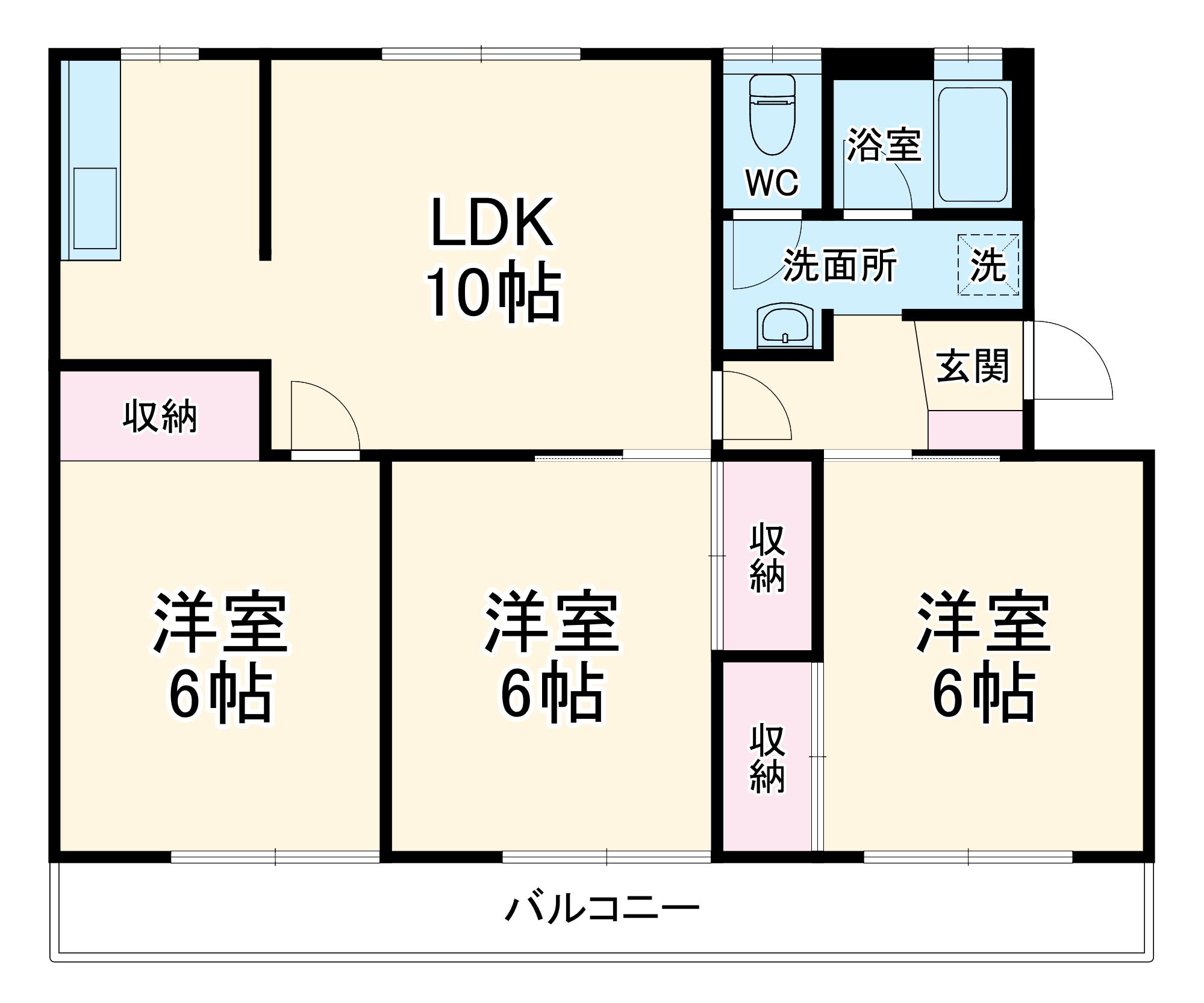 レインボーハウス4号棟(3LDK/2階)の間取り写真